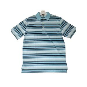 Peter Millar Summer‎ Comfort Polo Shirt Men's M Blue Striped Short Sleeve Golf